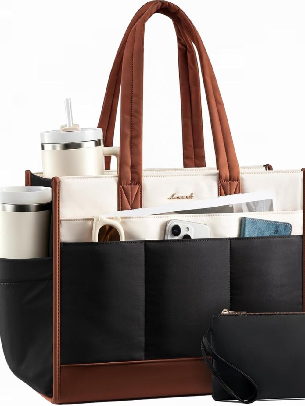 Work Tote Bag for Women, 15.6 Inch Laptop Bag with 40oz Cup Holder